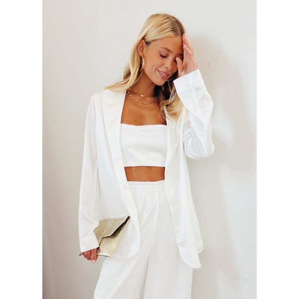 Show Me Your Mumu Felix Blazer in Ivory Luxe Satin XS